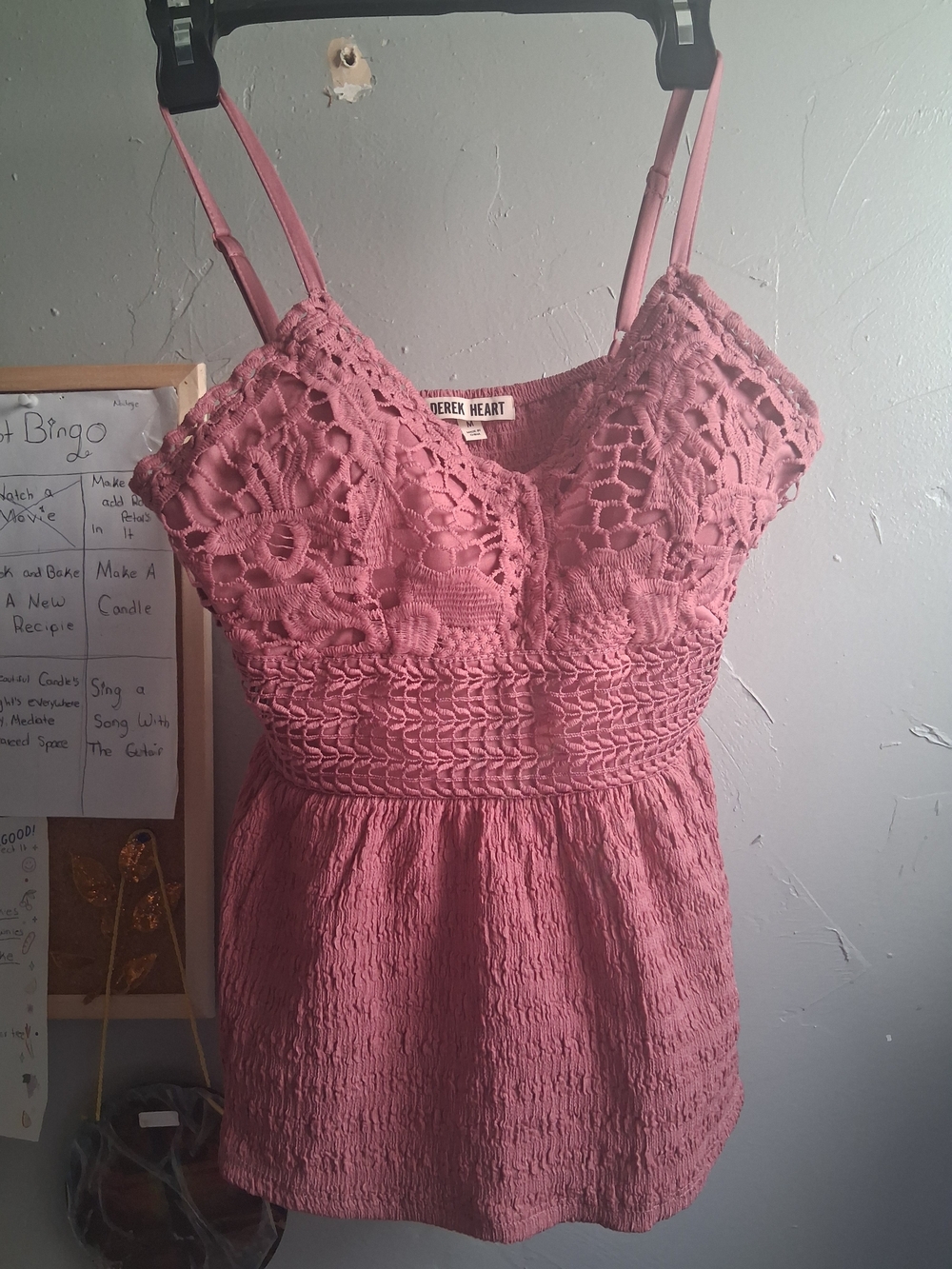Derek Heart Rose Pink Crochet Bodice Mini Top